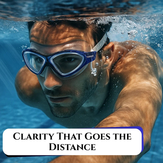 Person underwater wearing a swimming goggle