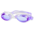 Purple and white swim goggles